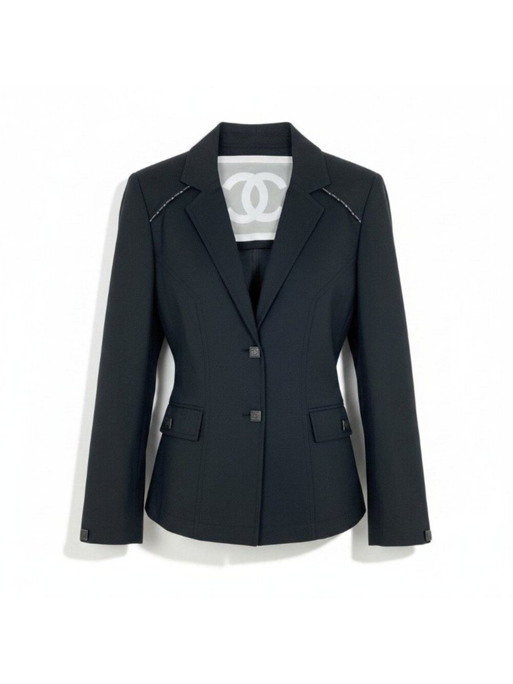 Chanel Sharkskin Sports Line Logo Piping CC Jacket 38 Black